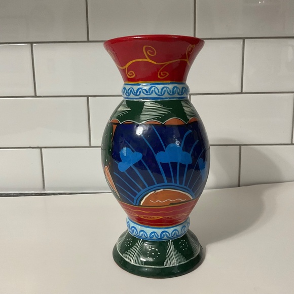 VTG Mexican Folk Art Pottery Storyteller Handmade Hand painted Vase - Picture 3 of 7